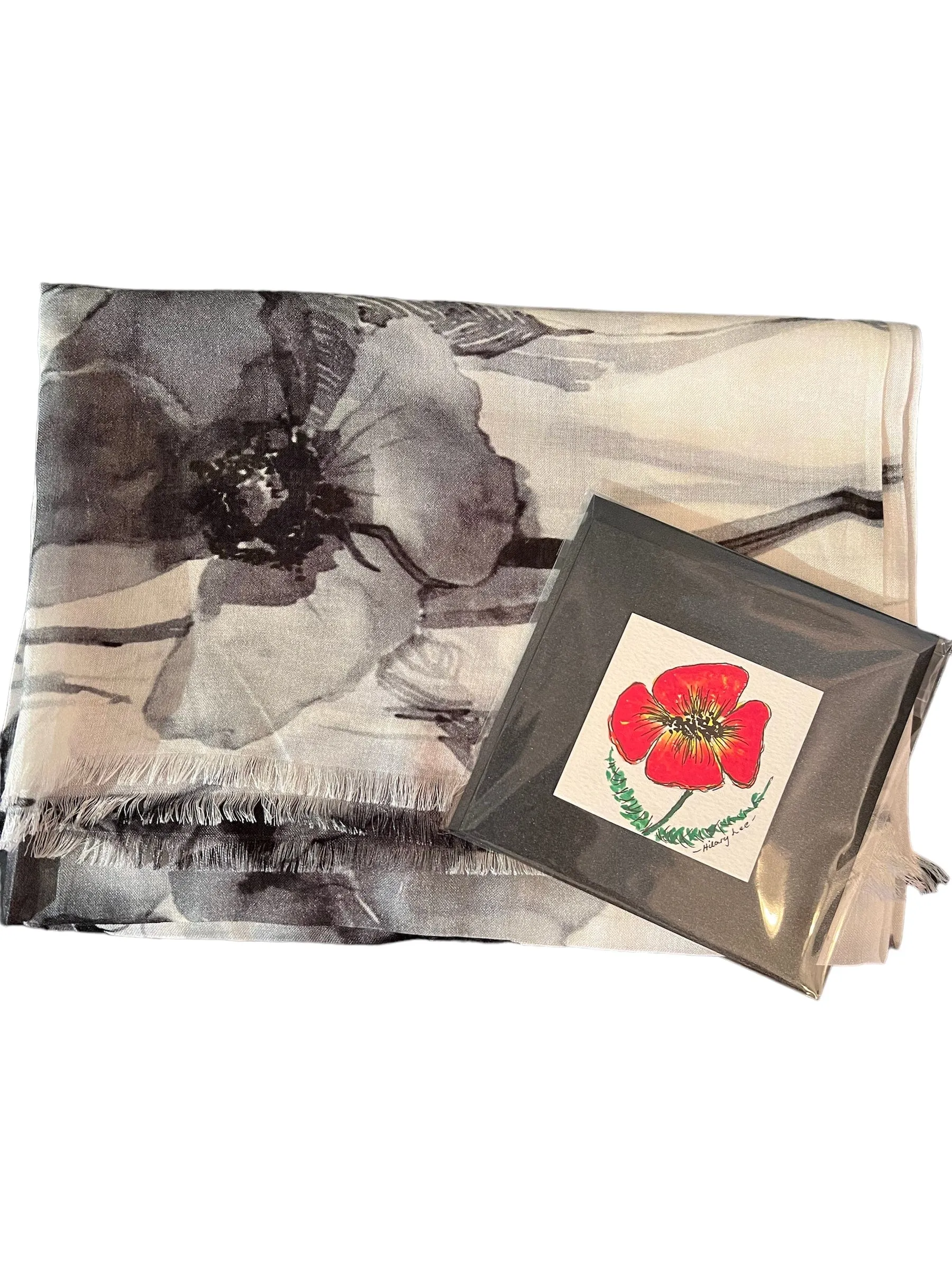 🌺 Gift Pack - Silk Modal Scarf Black Poppy with Gift Card