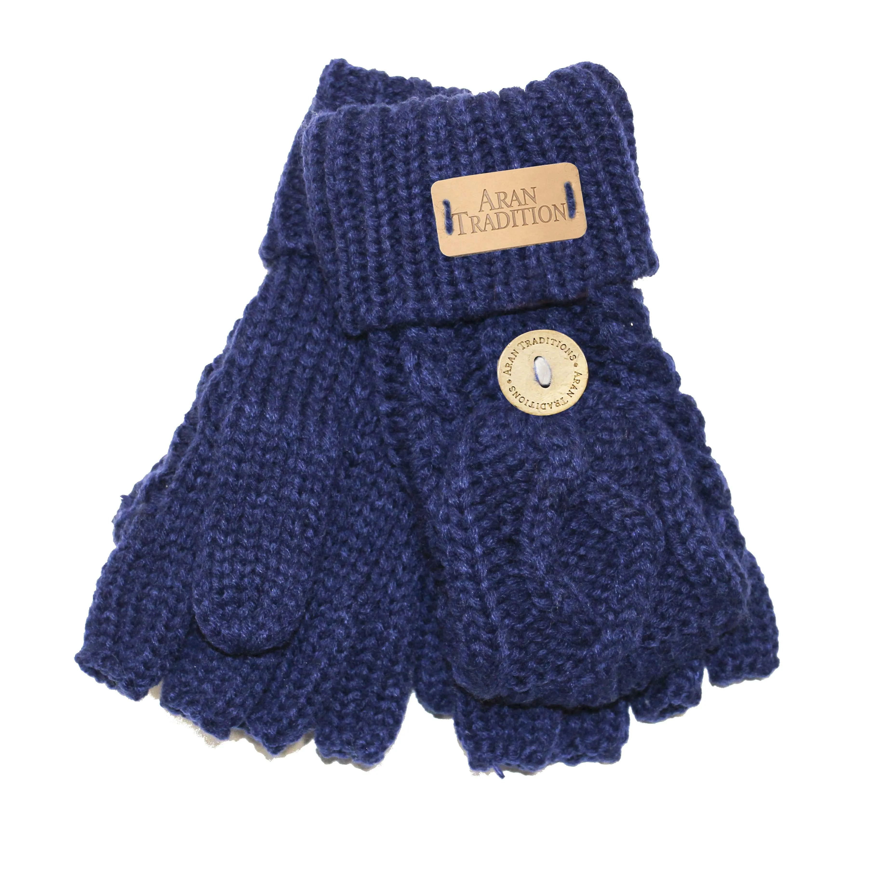 Aran Junior Cable Fold-over Mittens