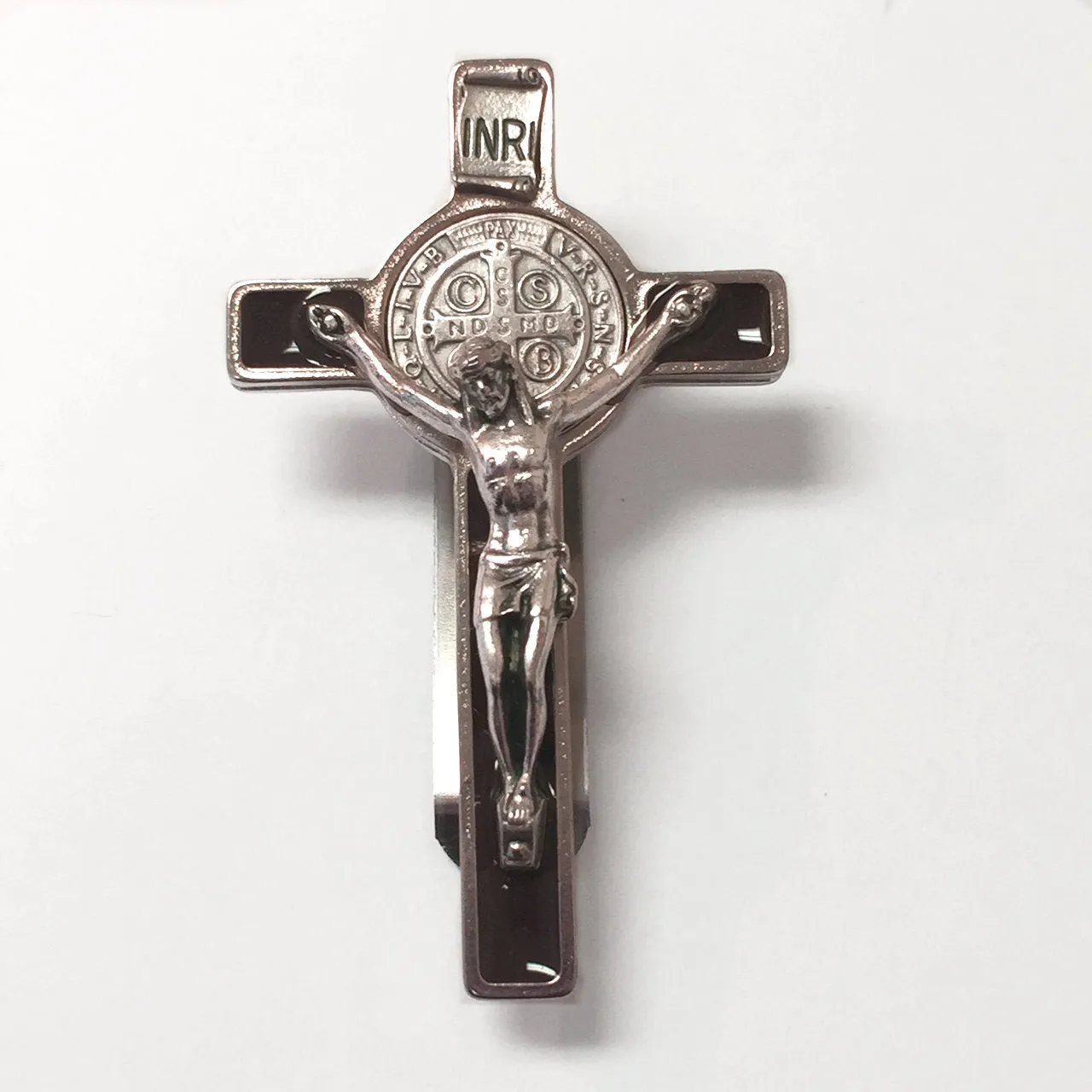 Auto Visor Clip-St. Benedict Brown Enameled with Medal Visor Clip