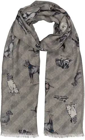 Beige Dog Design printed cashmere scarf