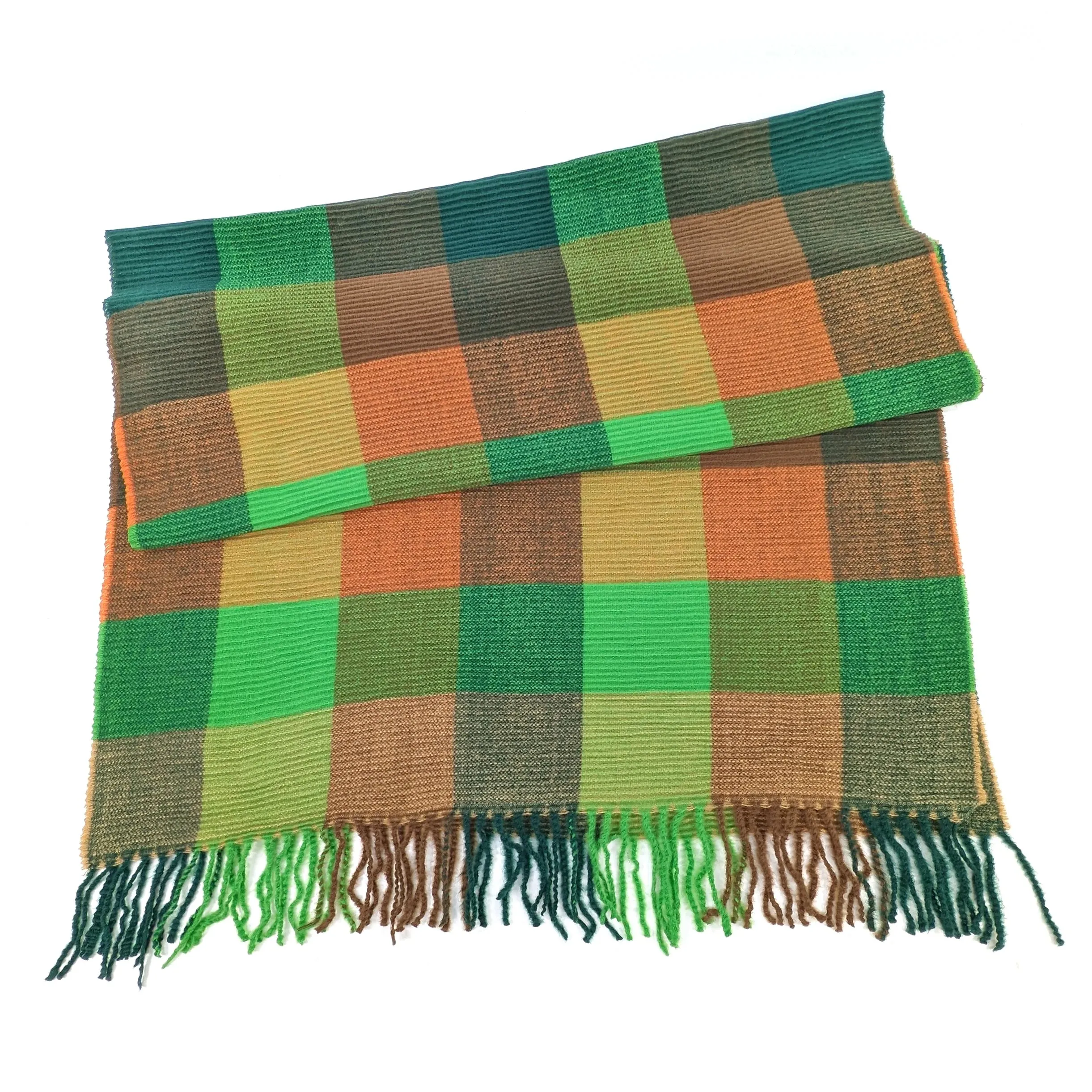 Black Ginger 180cm Green Podvis Crinkle Squares Scarf - 736-418