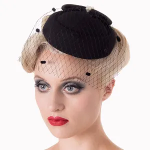 Black Vintage Retro Pillbox Hat Fascinator