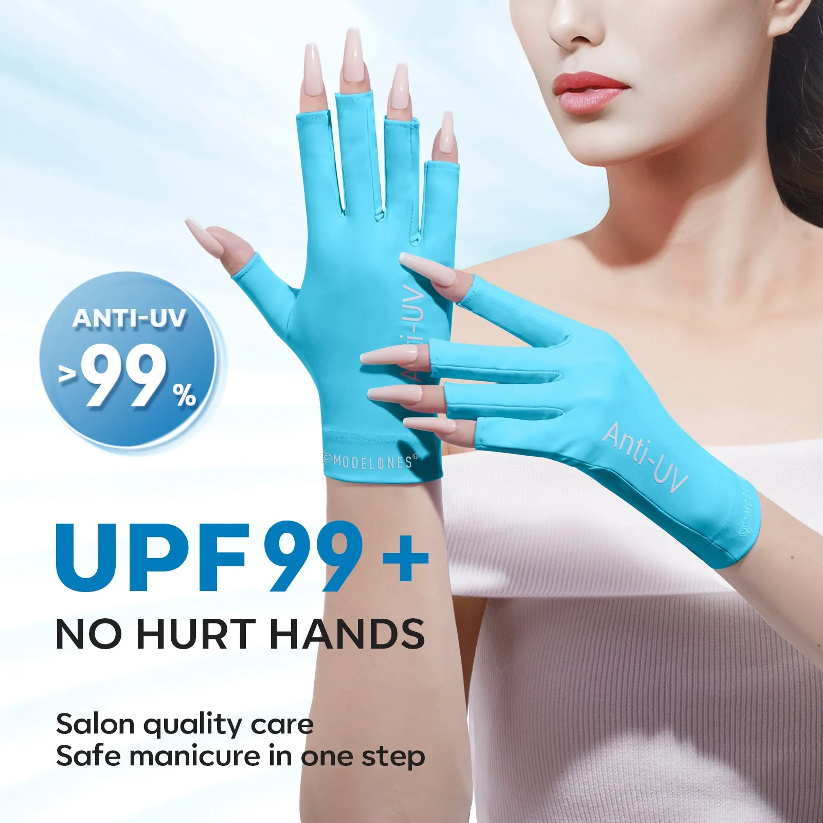 Blue Anti-UV light Glove For Nails  Salon Professional UPF 99 【US ONLY】