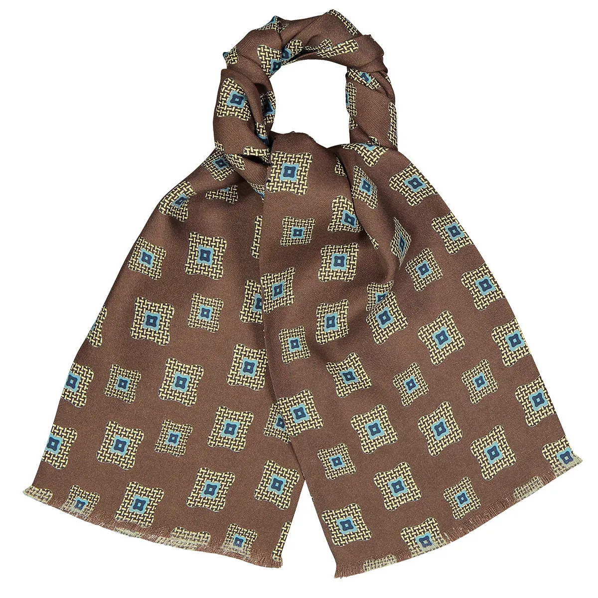 Brown and beige silk tubular tie scarf