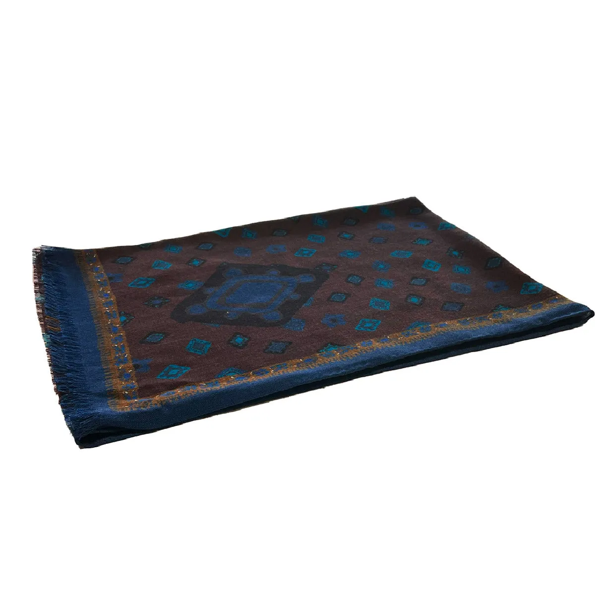 Brown little blue diamonds wool scarf