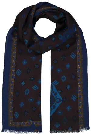 Brown little blue diamonds wool scarf