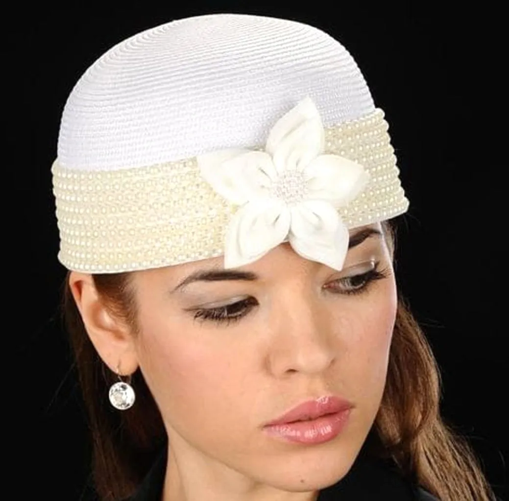 BW6521-Ladies pearl white and cream pillbox