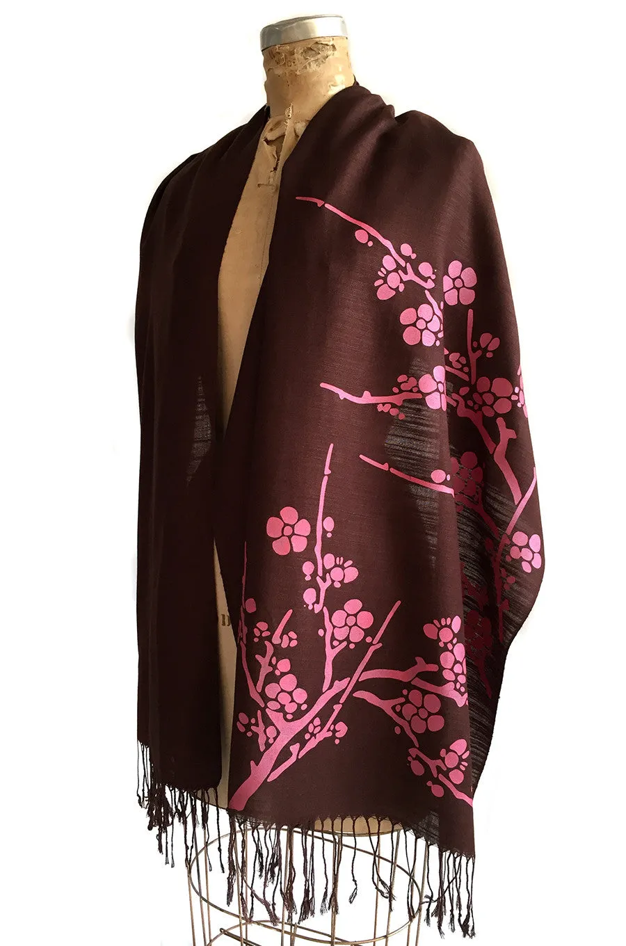 Cherry Blossom Scarf. Floral print linen-weave pashmina