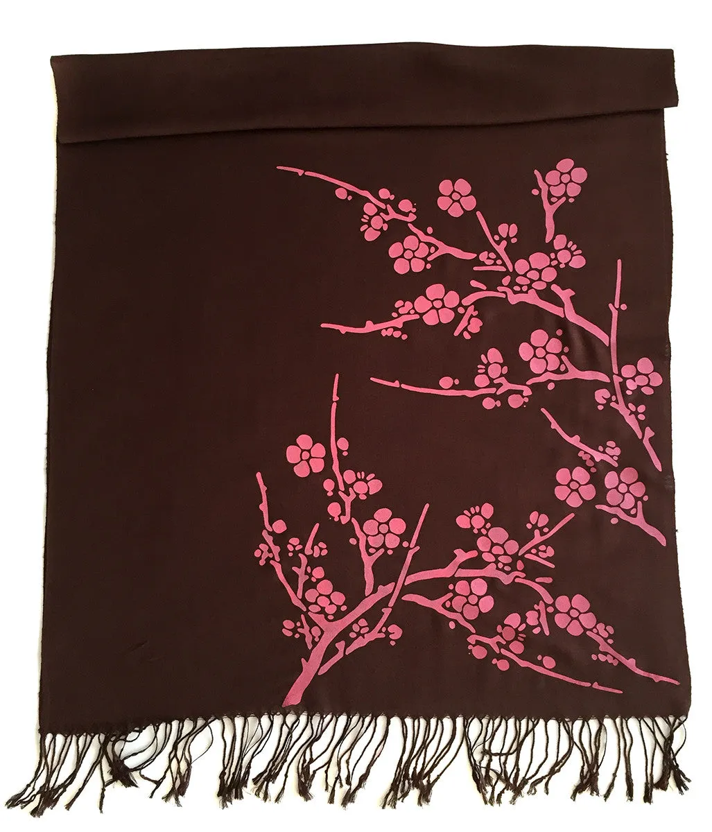 Cherry Blossom Scarf. Floral print linen-weave pashmina