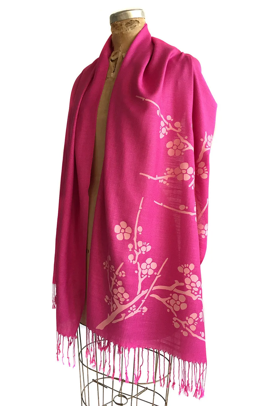 Cherry Blossom Scarf. Floral print linen-weave pashmina