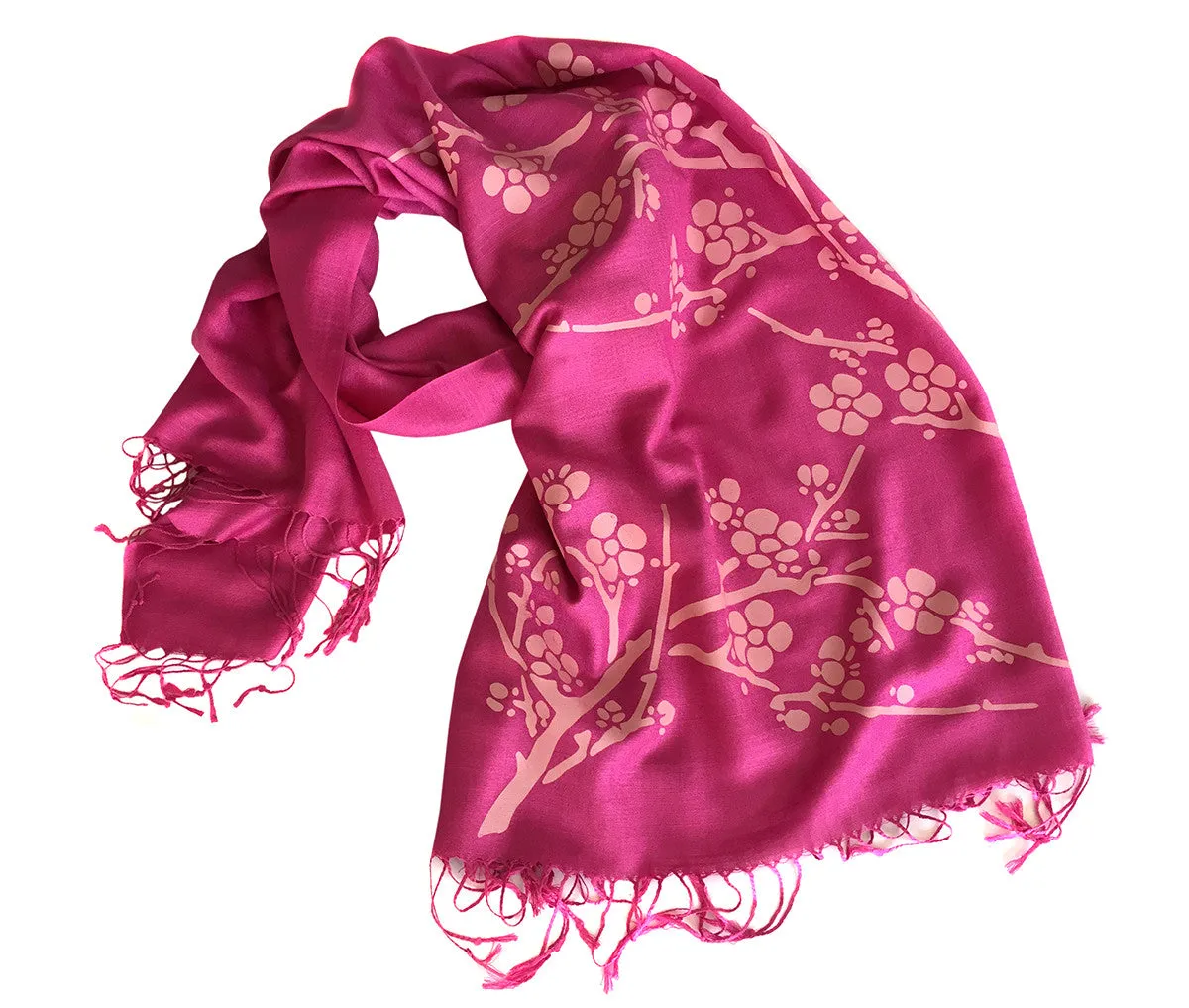 Cherry Blossom Scarf. Floral print linen-weave pashmina