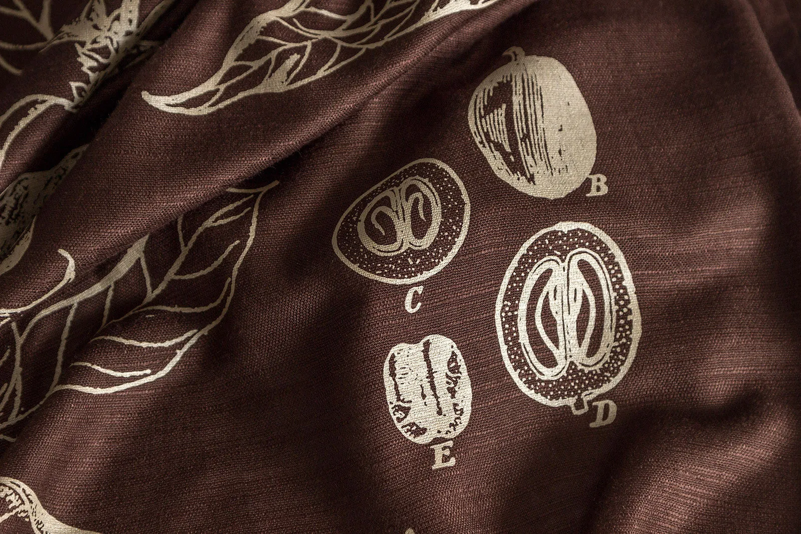 Coffee Bean Scarf. Botanical Print linen weave pashmina