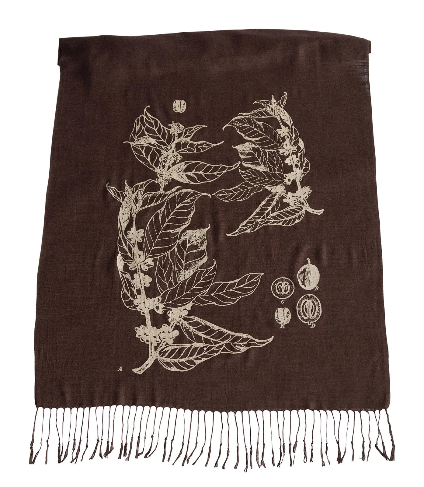 Coffee Bean Scarf. Botanical Print linen weave pashmina