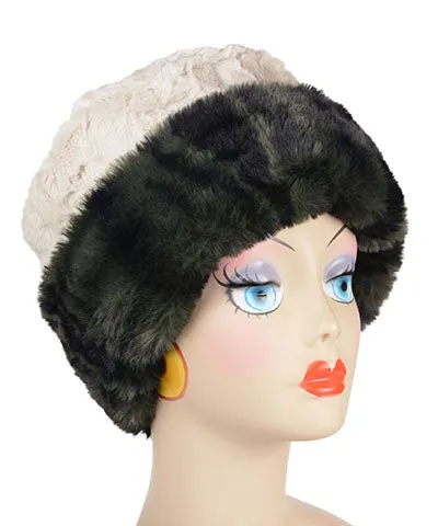 Cuffed Pillbox Hat in Royal Opulence Faux Furs