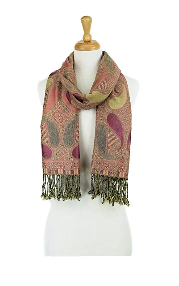 DBA18-28 Pink Paisley Print Pashmina Scarf