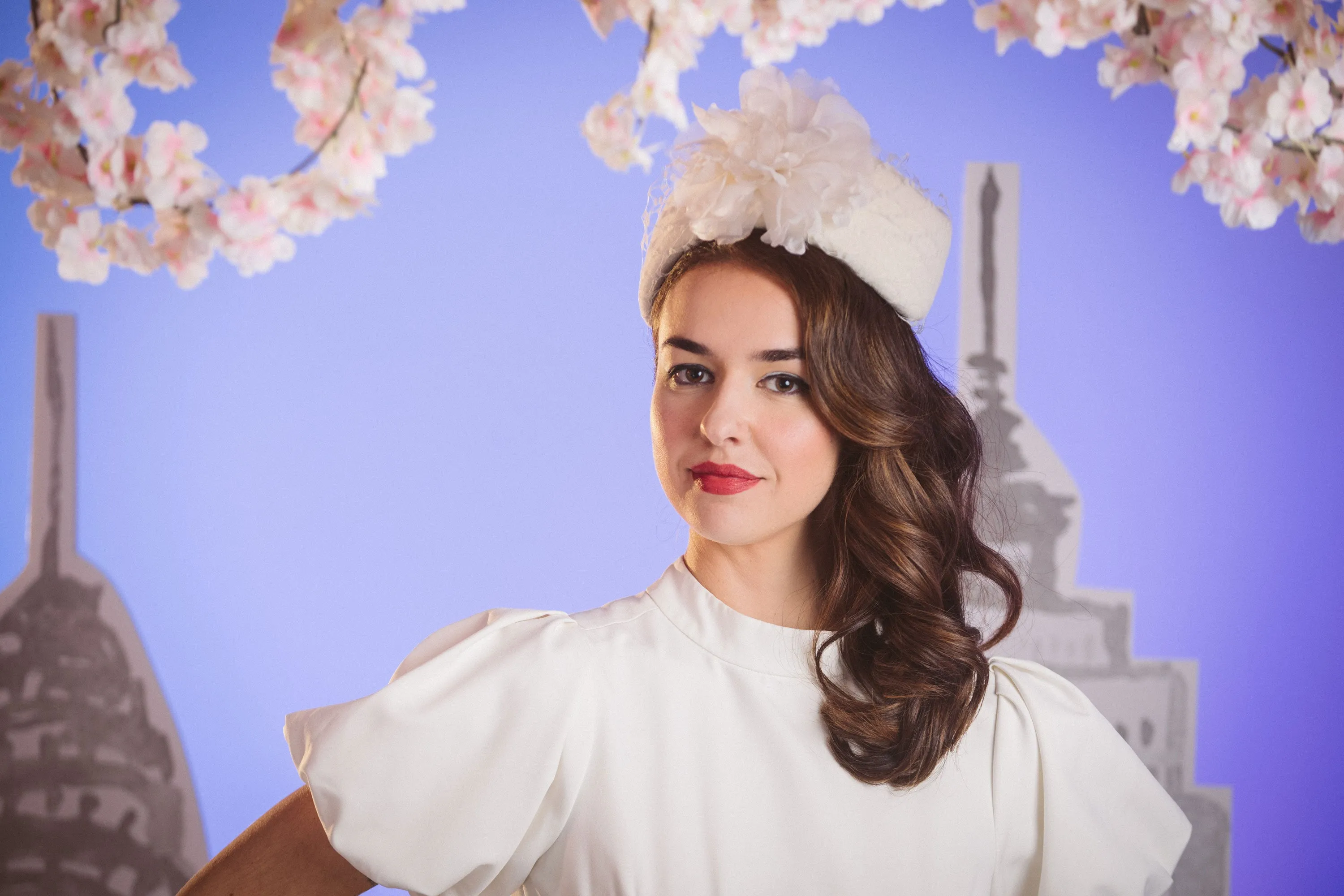 Esperanza: Vintage Bridal Pillbox Hat with Silk Flower