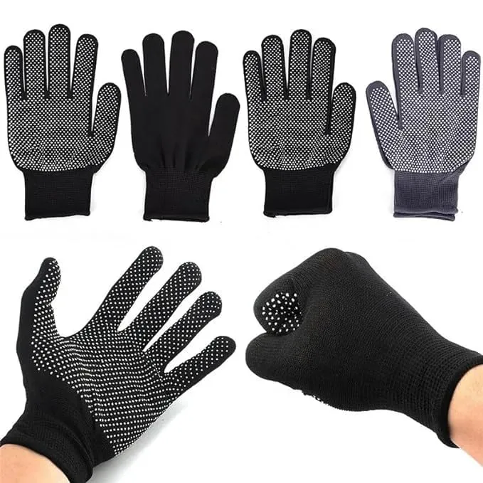 HIGHOPS Sports PVC DOTED Cotton Gloves halp for Cricket Bating and Full grriping in bat Hand he is incris for Bating (Pair Black)