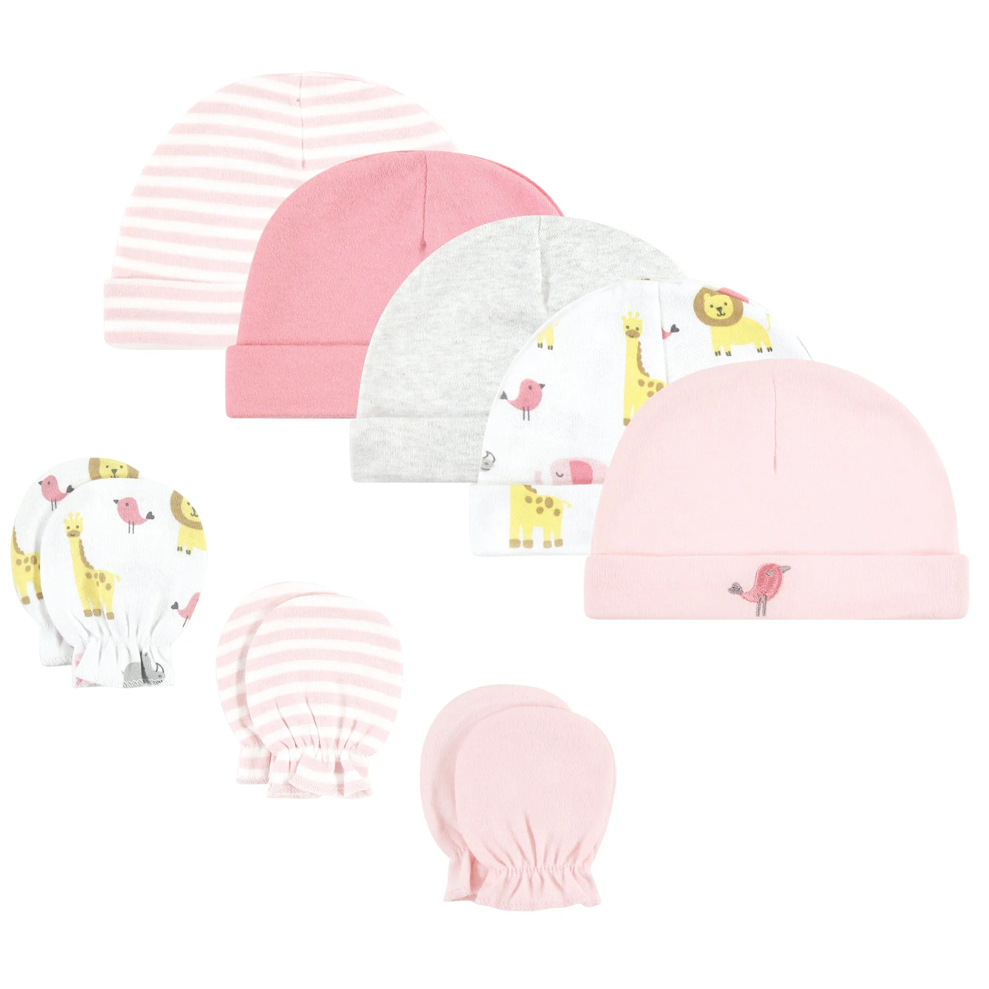 Hudson Baby Cotton Cap and Scratch Mitten Set, Girl Yellow Safari