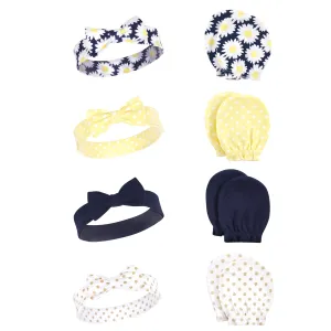 Hudson Baby Cotton Headband and Scratch Mitten Set, Daisy