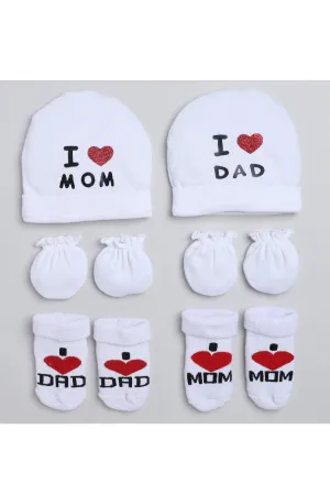 I Love Mom And Dad Cap With Socks And Mittens - Set Of 2