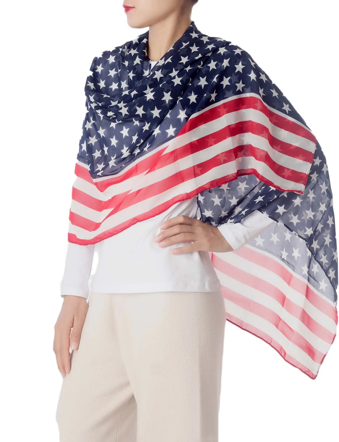 iB-iP Women's American Flag Prints Large Gorgeous Lightweight Long Fashion Scarf