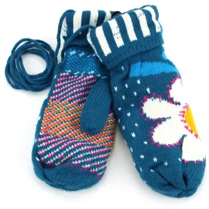 Ladies Flower Mittens - Teal