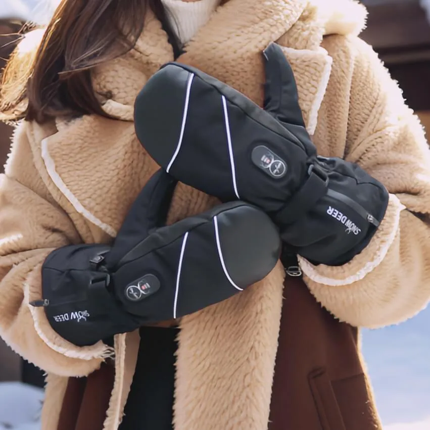 Leather Electric Heated Mittens | Rechargeable 7V Battery Heated Ski Mittens | Keepwarming