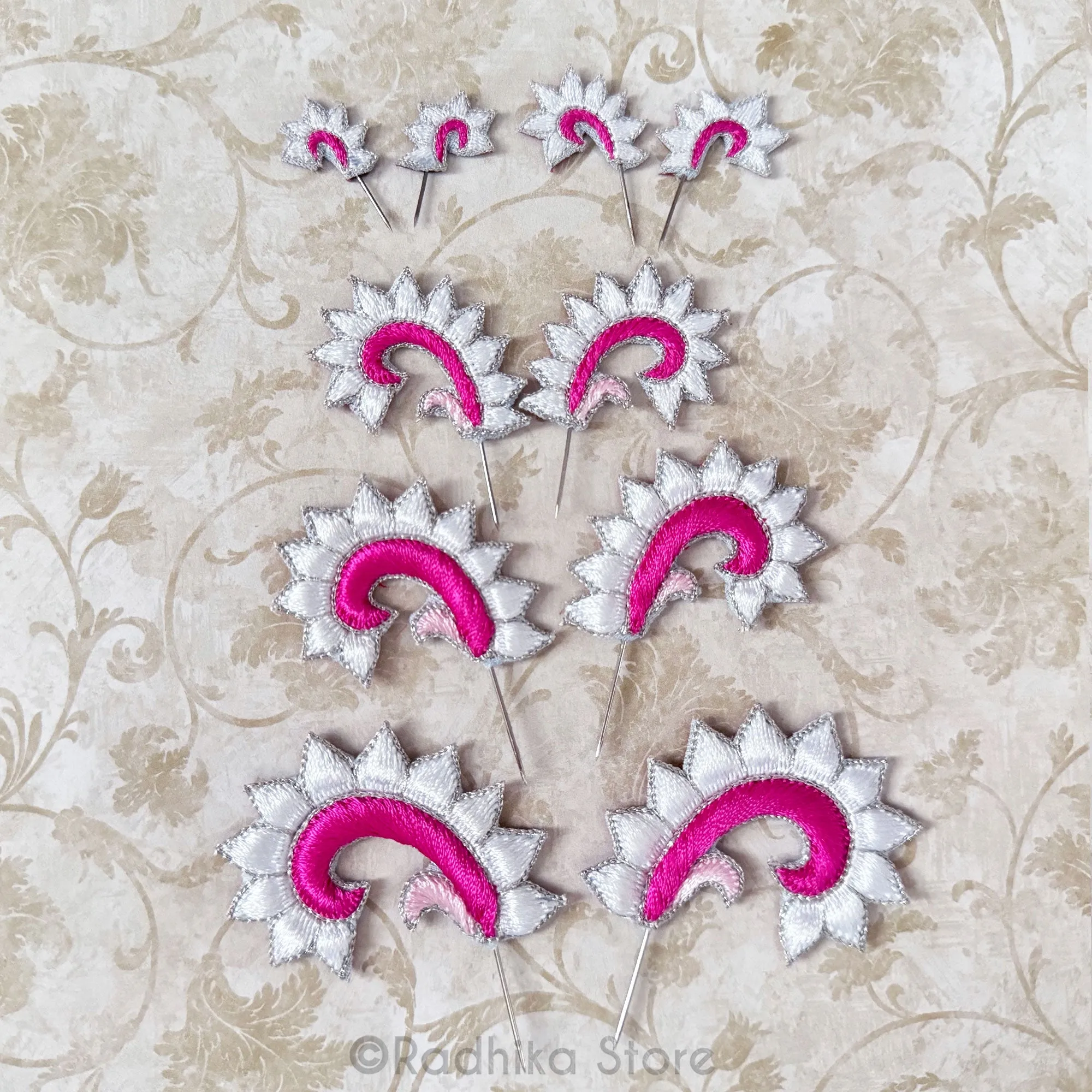 Mayapur Curls - Pinks and White - Embroidery Turban Pins - Set of 2