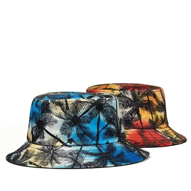 Men's Coconut Palm Printed Sun Protection Floppy Visor Bucket Hat