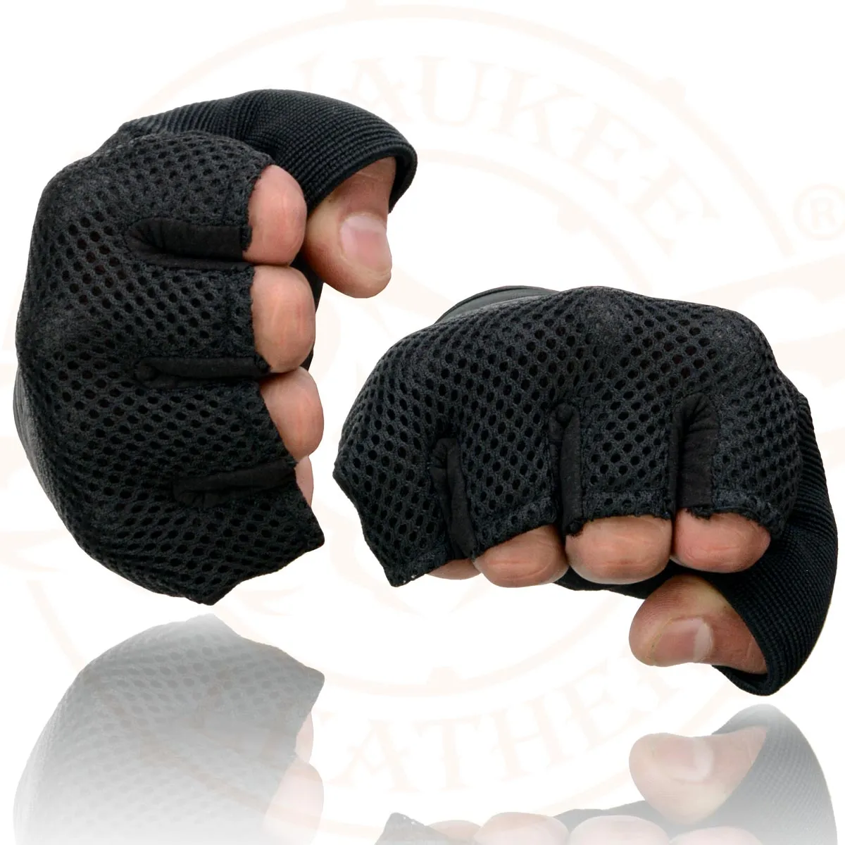 Milwaukee Leather MG7590 Men's Black ‘Amara Cloth’ Gel Palm Fingerless Motorcycle Hand Gloves W/ Breathable Mesh Material