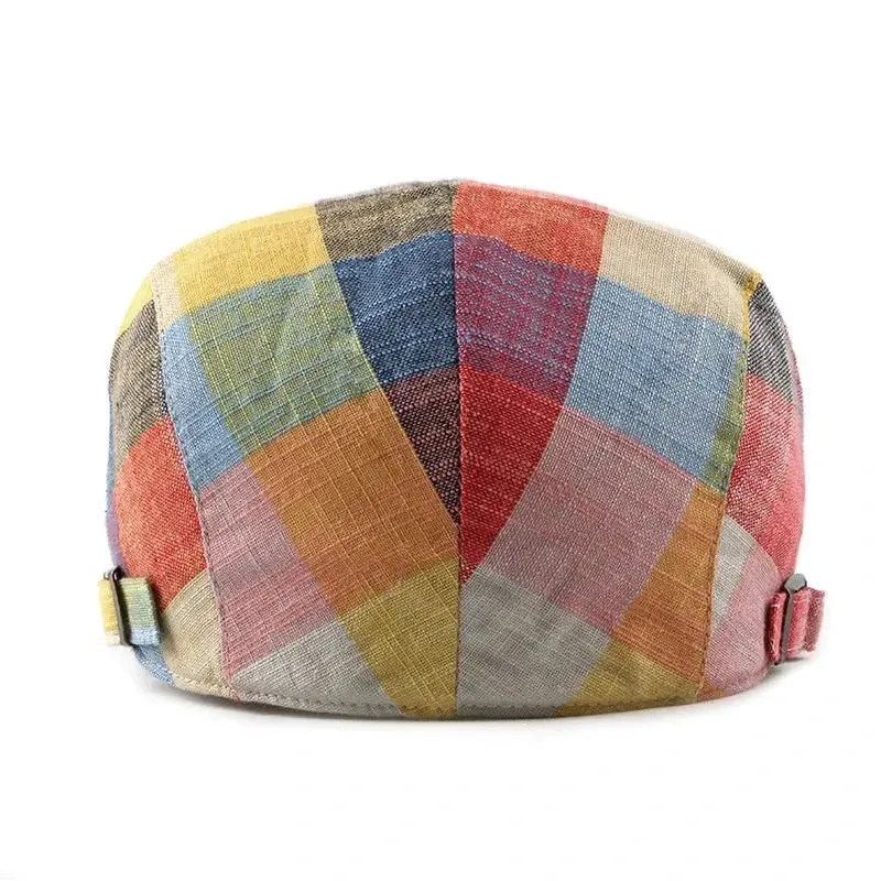 Multicolor Plaid Herringbone Flat Cap