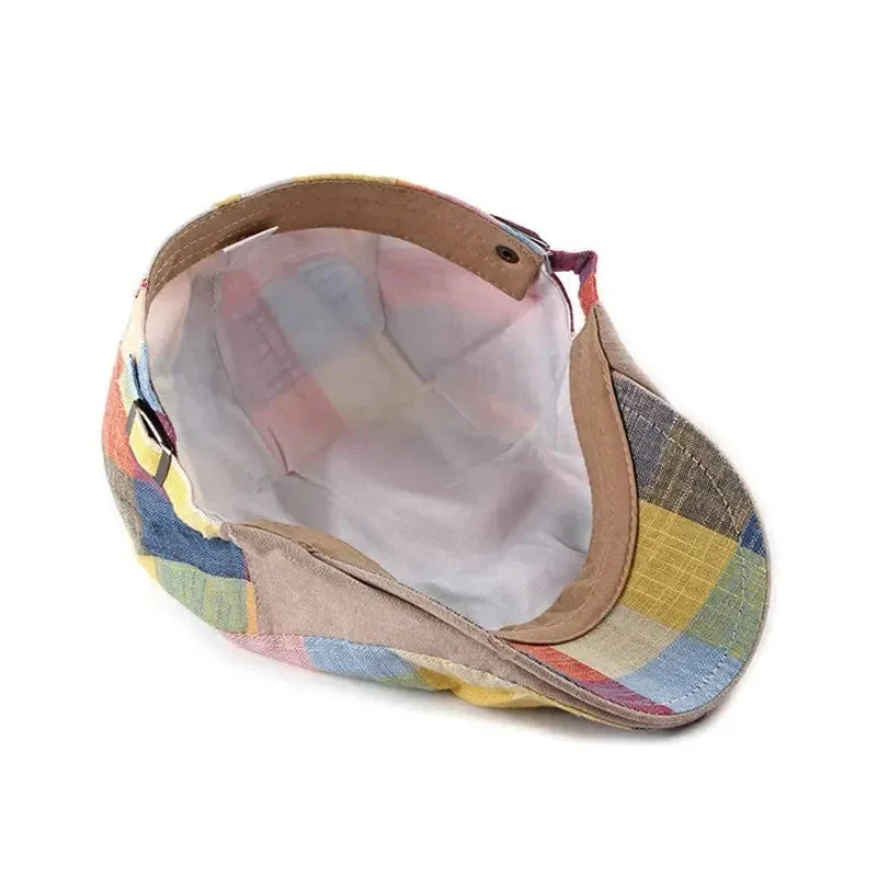 Multicolor Plaid Herringbone Flat Cap