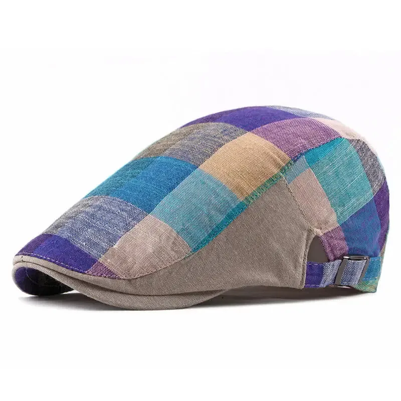 Multicolor Plaid Herringbone Flat Cap