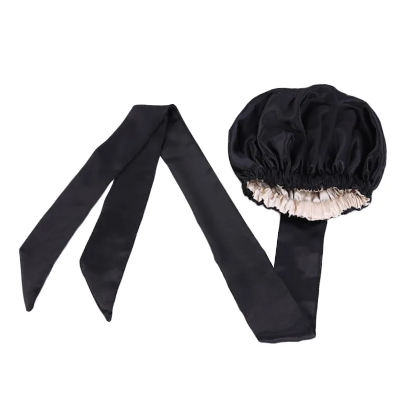 New African Print Satin Bonnet Headwrap in Women's Hair with Long Ribbon Wrap Double Layer Headwrap Ankara Hair Wrap Accessories