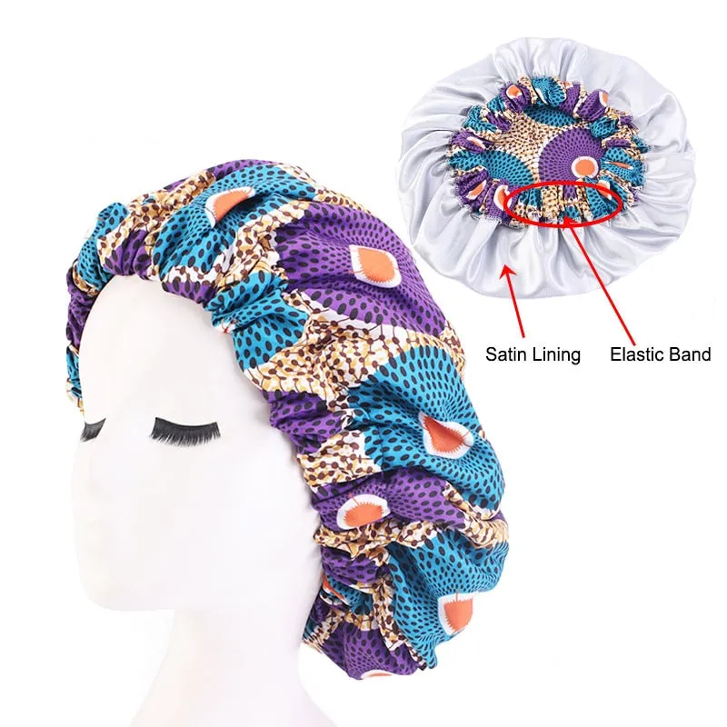 New African Print Satin Bonnet Headwrap in Women's Hair with Long Ribbon Wrap Double Layer Headwrap Ankara Hair Wrap Accessories