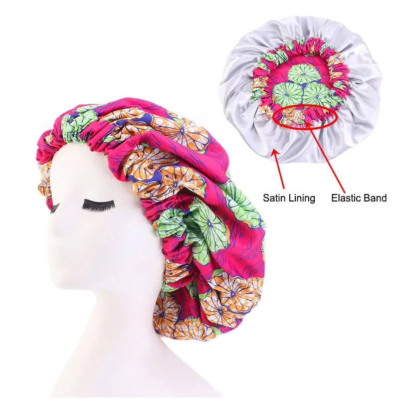 New African Print Satin Bonnet Headwrap in Women's Hair with Long Ribbon Wrap Double Layer Headwrap Ankara Hair Wrap Accessories