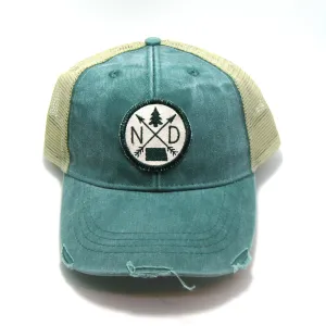 North Dakota Hat - Distressed Snapback Trucker Hat - North Dakota Arrow Compass