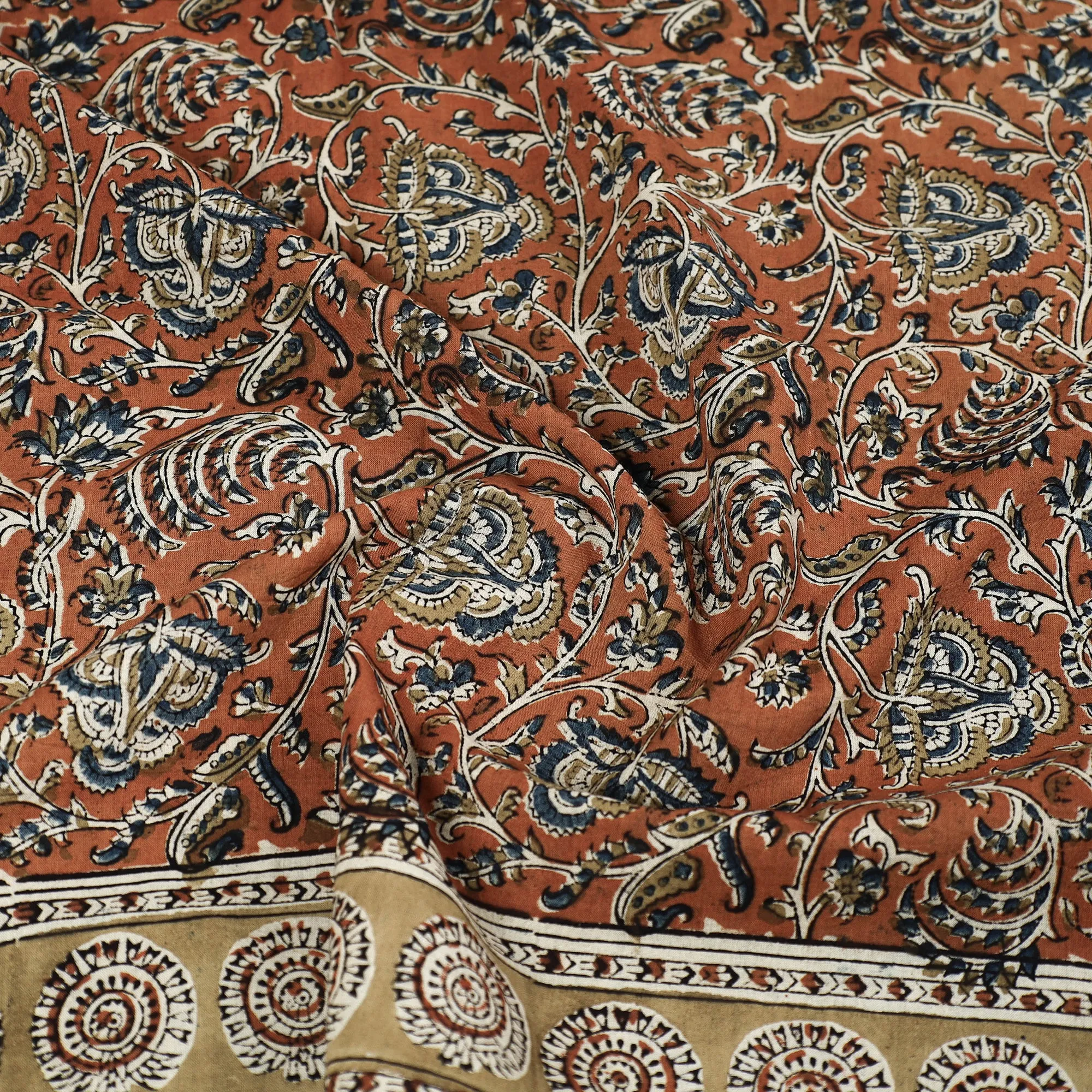 Orange - Pedana Kalamkari Block Printed Natural Dyed Cotton Scarf 76