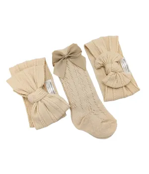 Our Latte Larger, Smaller Headband & Open Patterned Knee High Socks Set