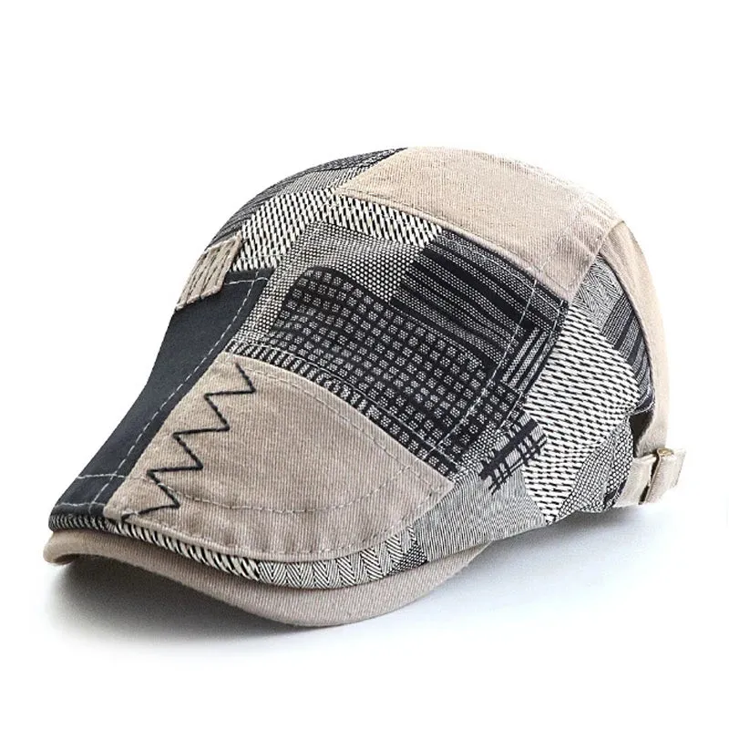 Patchwork Plaid Herringbone Flat Cap