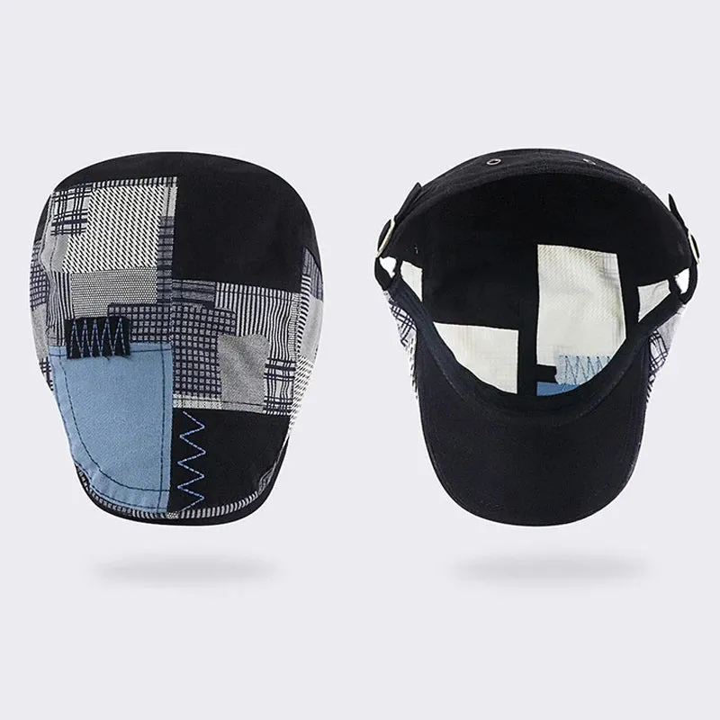 Patchwork Plaid Herringbone Flat Cap