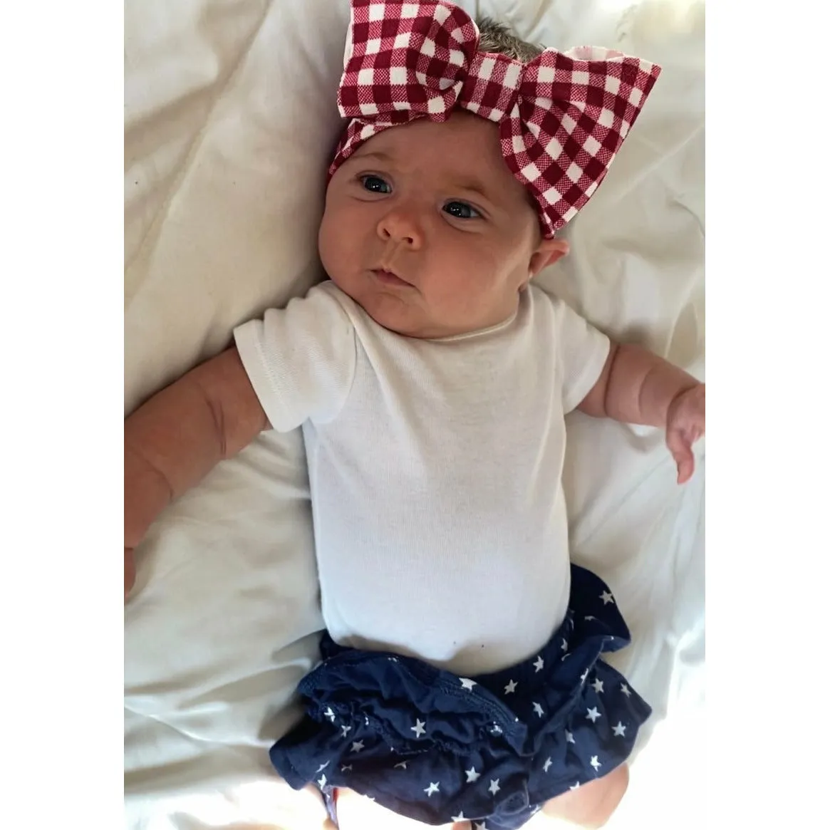 red gingham "julia" newborn headwrap