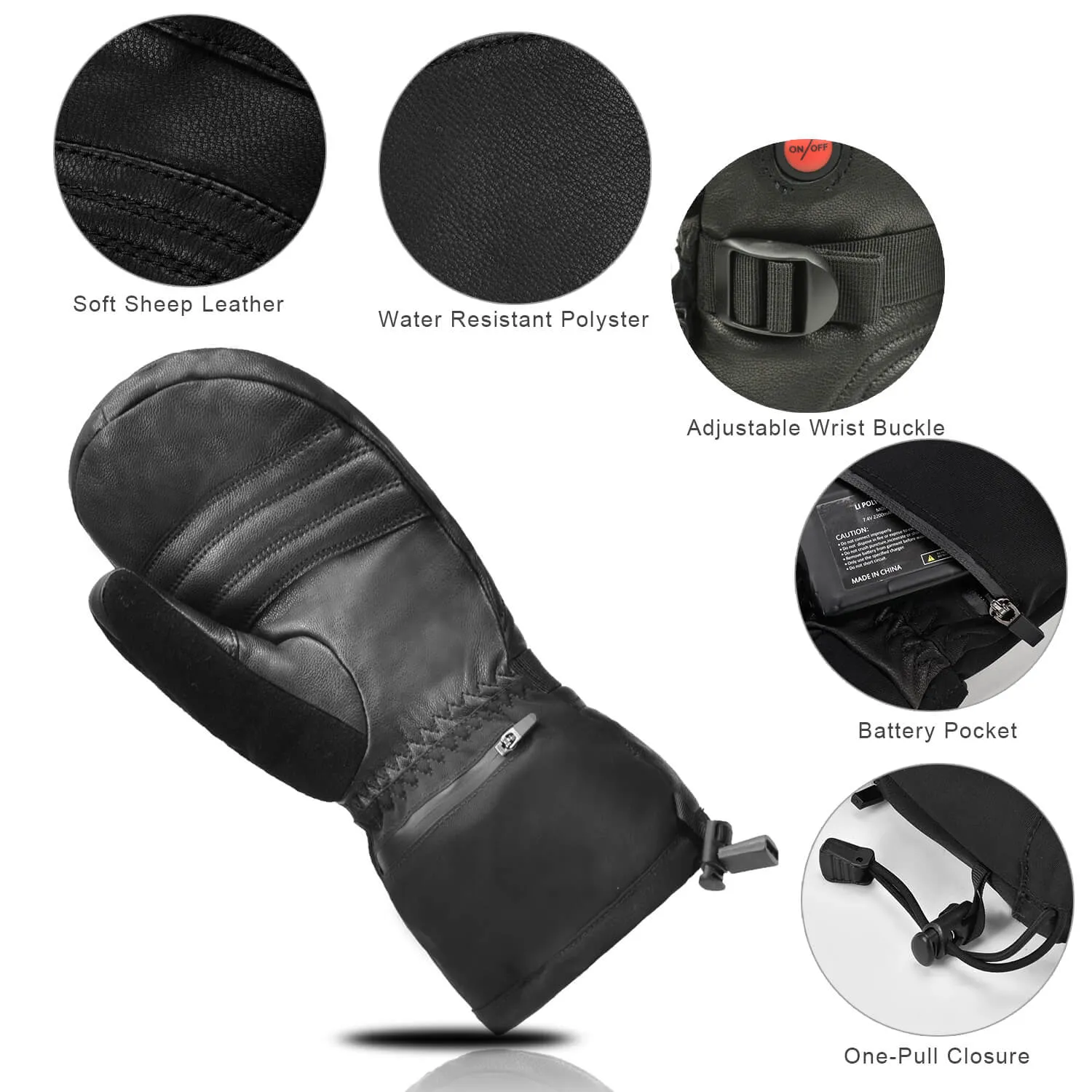 Savior Leather Heated Mittens | Battery Operated Leather Warming Mittens