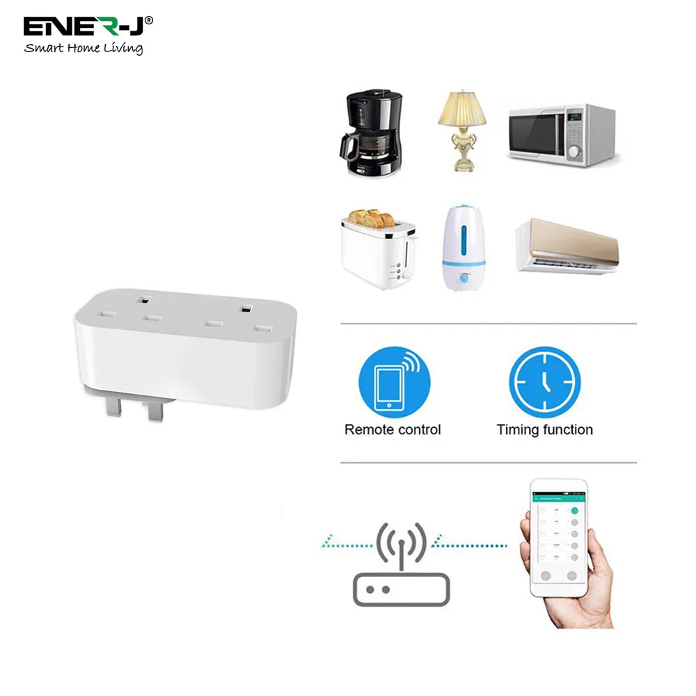 Smart Dual Plug with Energy Monitor, Remote & Voice Control with Alexa and Google Home, Ideal for festive season