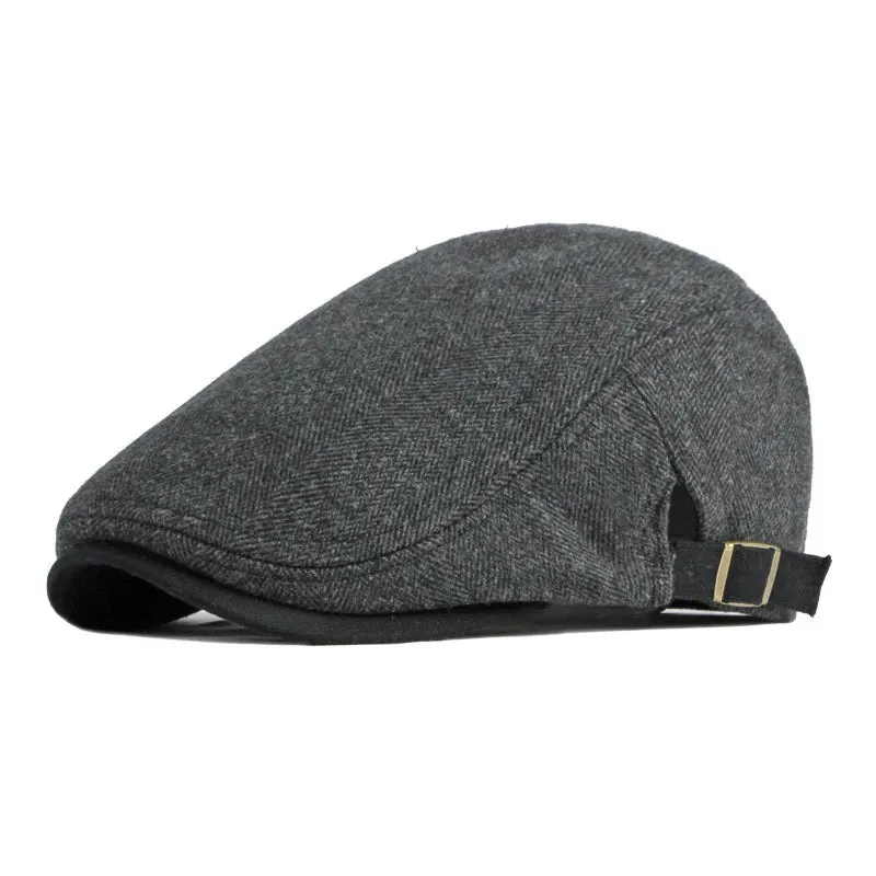 Solid Color Tweed Herringbone Flat Cap