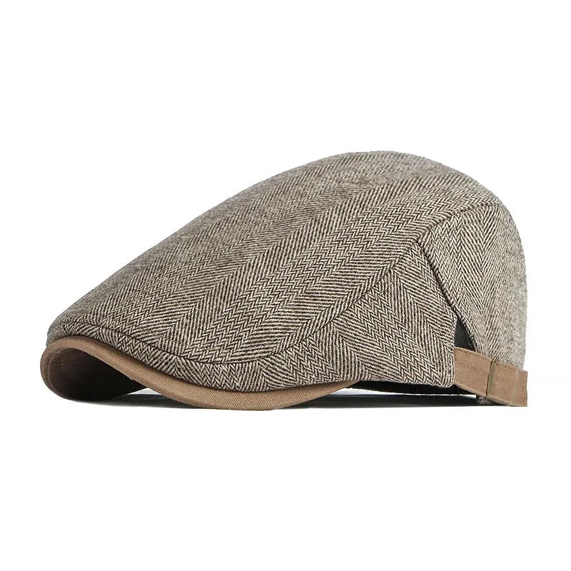 Solid Color Tweed Herringbone Flat Cap