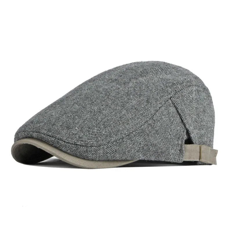 Solid Color Tweed Herringbone Flat Cap