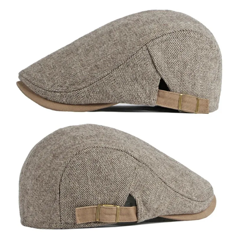 Solid Color Tweed Herringbone Flat Cap