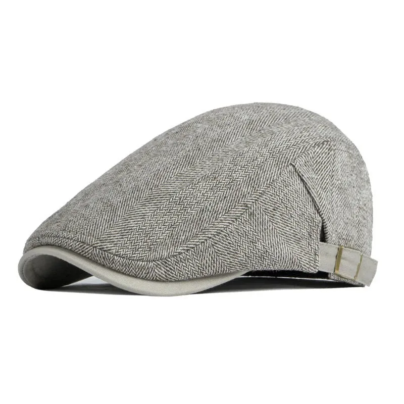 Solid Color Tweed Herringbone Flat Cap