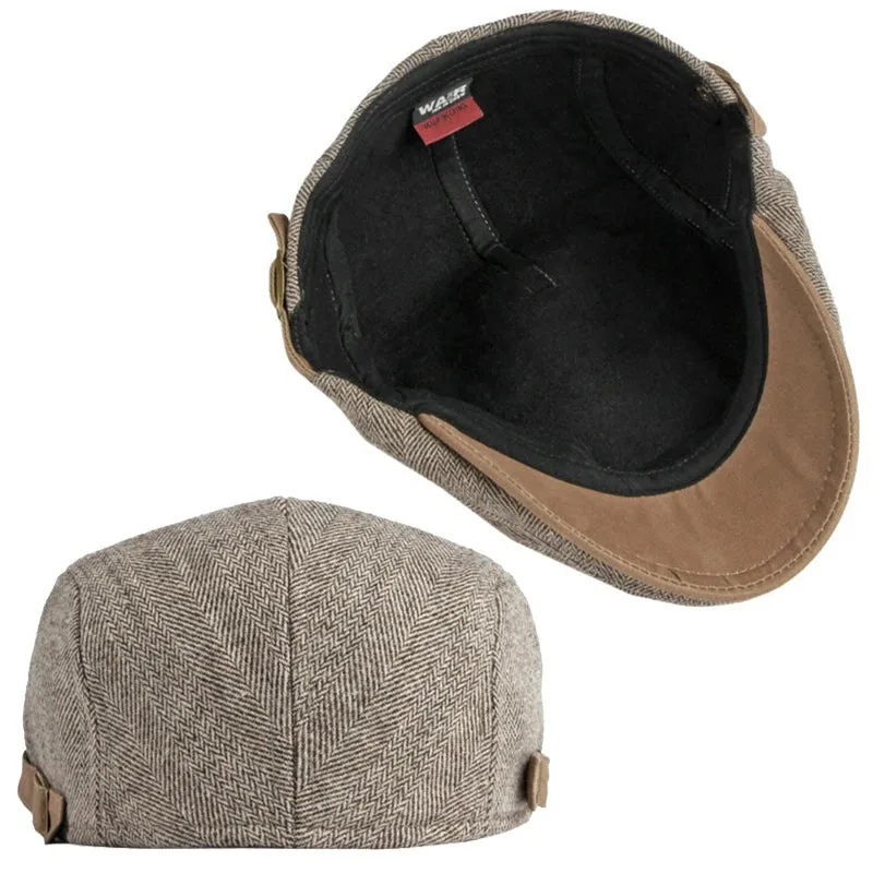 Solid Color Tweed Herringbone Flat Cap